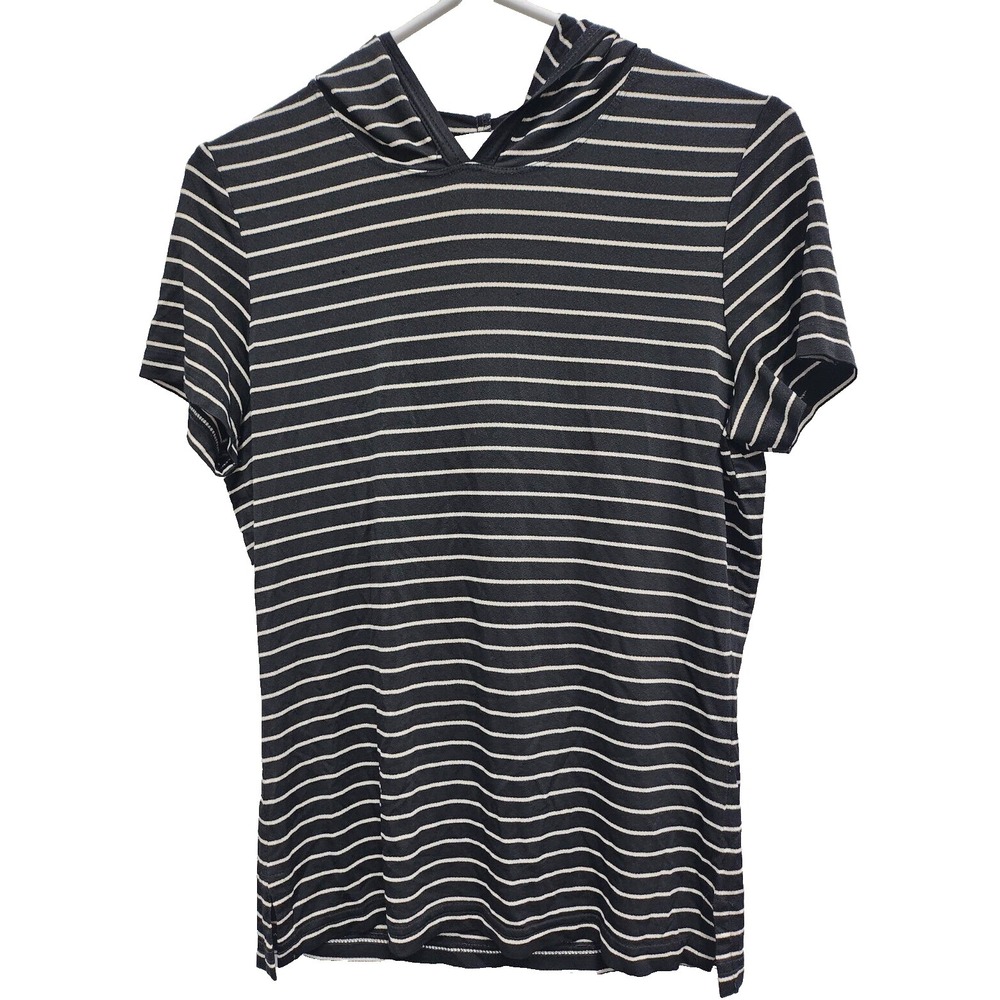Karen Kane Hoodie Womens Small Black White Striped Short Sleeve Preppy Casual